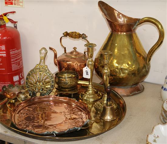 A group of brass and copper wares